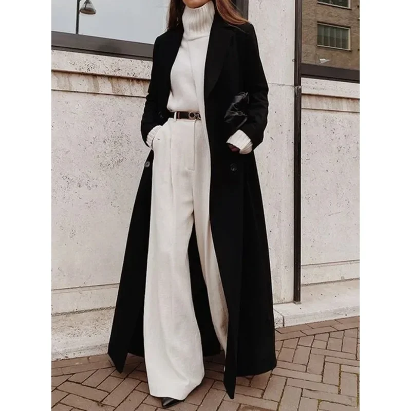 秋冬ファッション女性コート Y2K シックなルーズロングオーバーサイズ暖かい厚いトレンチコートウールブレンドジャケット生き抜く