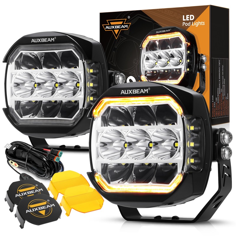 AUXBEAM 5 インチ 174 ワット LED ライトポッド 270 ° 超広角照明作業灯ホワイトドライビングライト DRL ターンシグナル作業灯付き