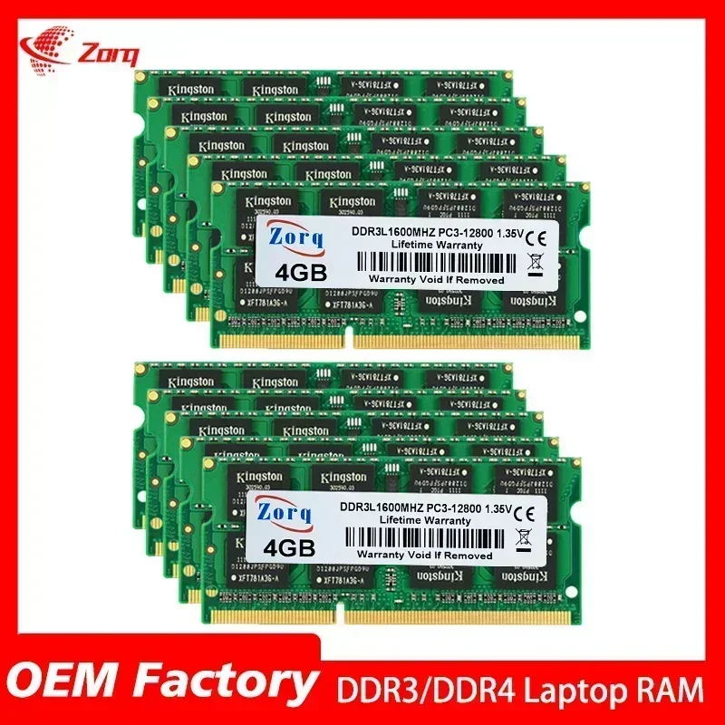 10枚入り DDR3L RAM 2GB 4GB 8GB 1333MHz PC3L-10600S SO-DIMM ノートパソコン用RAM 204ピン 1.35V NON ECC メモリ
