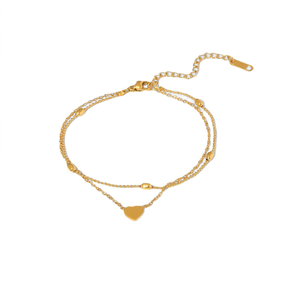 ハートシェイプペンダントレイヤードアンクレット 18k ゴールドメッキアンクルブレスレットチャームビーチチタン二重層フットジュエリー