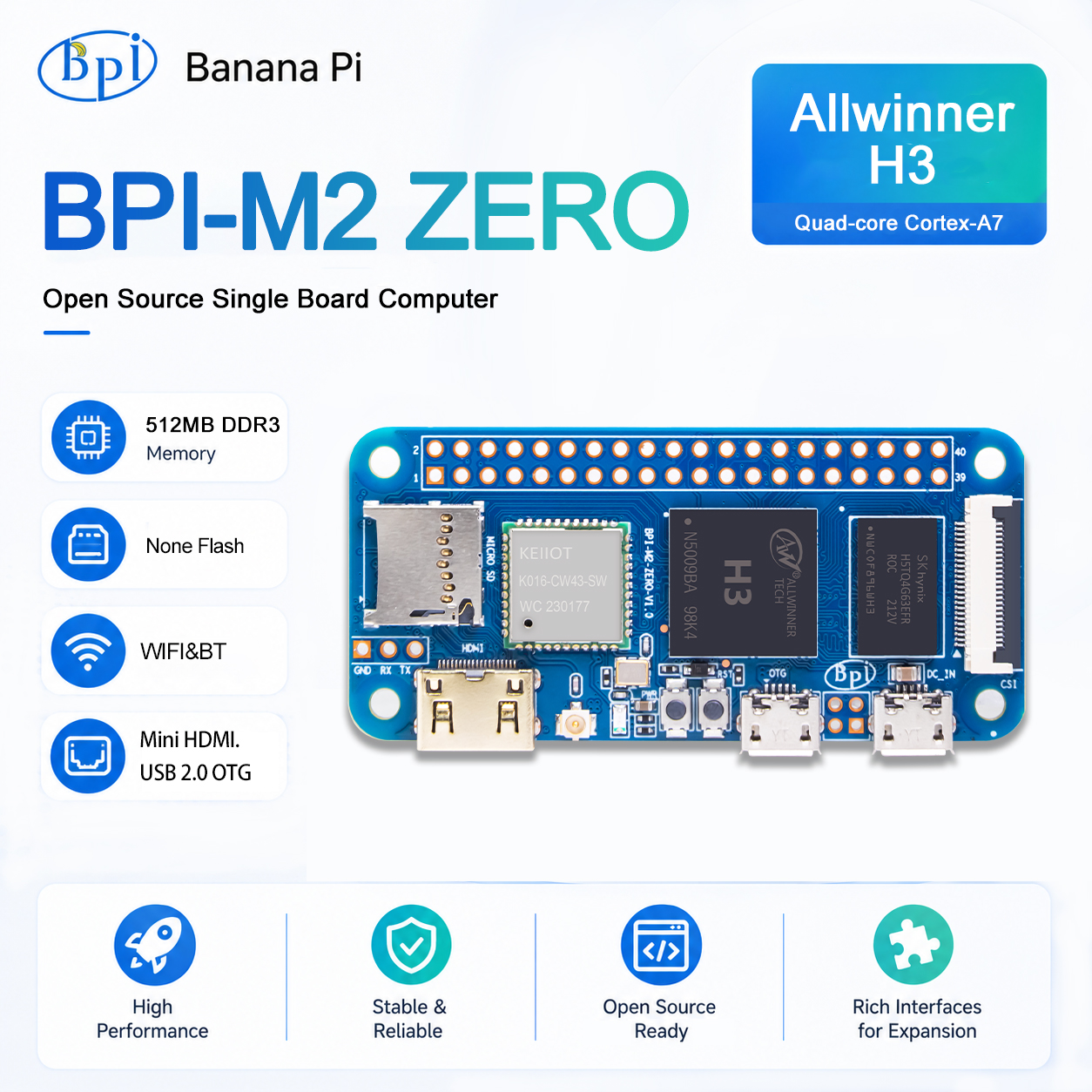 バナナパイ BPi-M2 ゼロ Allwinner H3 512 メガバイト DDR3 オープンソースボードマイクロ Pc ミニコンピュータ Android Linux OS SBC シングルボードコンピュータ