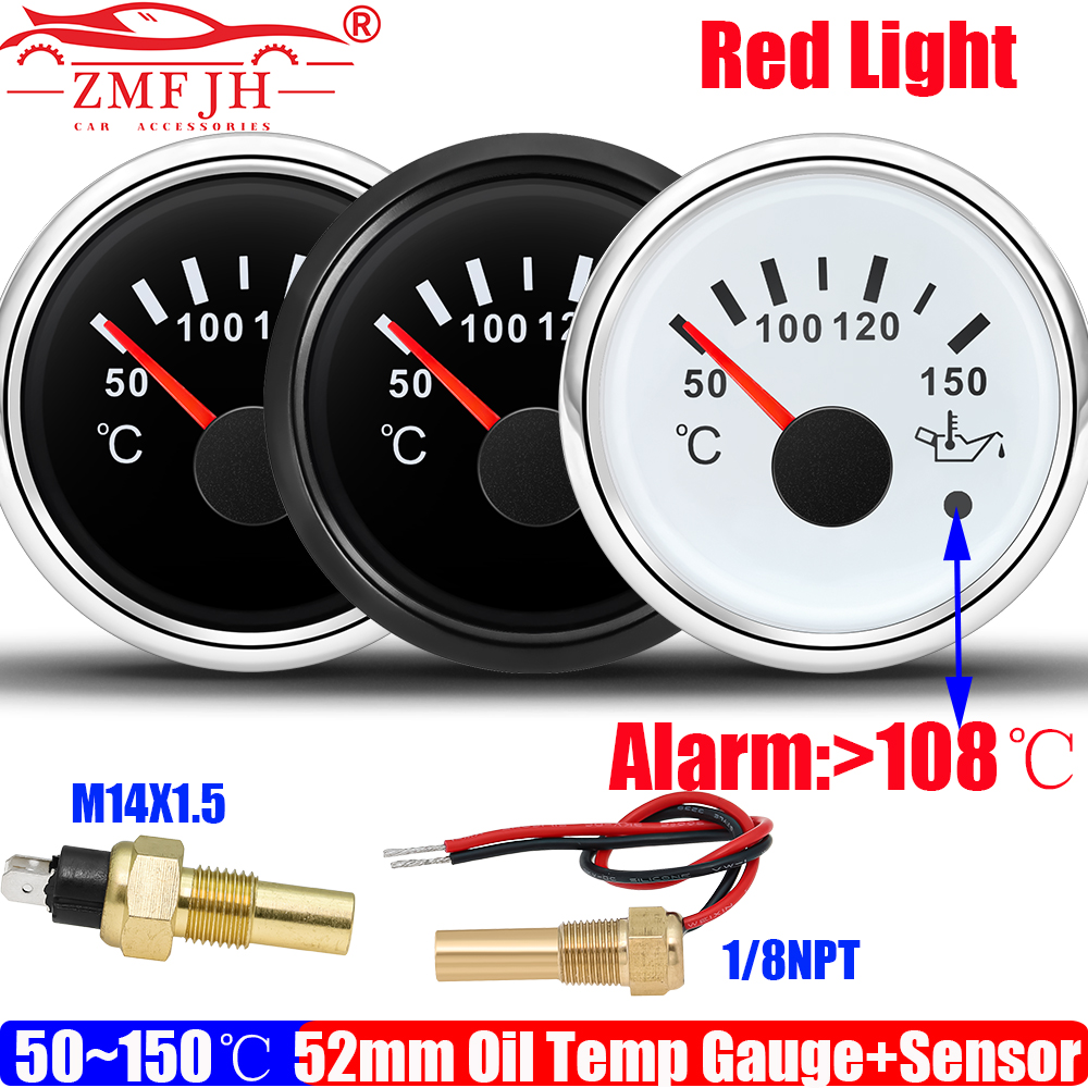 ZMFJH 50 〜 150 ℃ 油温計センサー付き赤色バックライトポインター 52 ミリメートル油温計フラッシュアラーム防水カーボート用