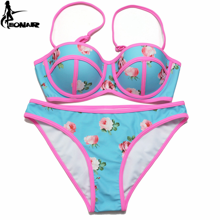EONAR-プッシュアップ花柄ビキニセット、女性用、水着、調節可能なホルターストラップ、後ろで結ぶ、水着