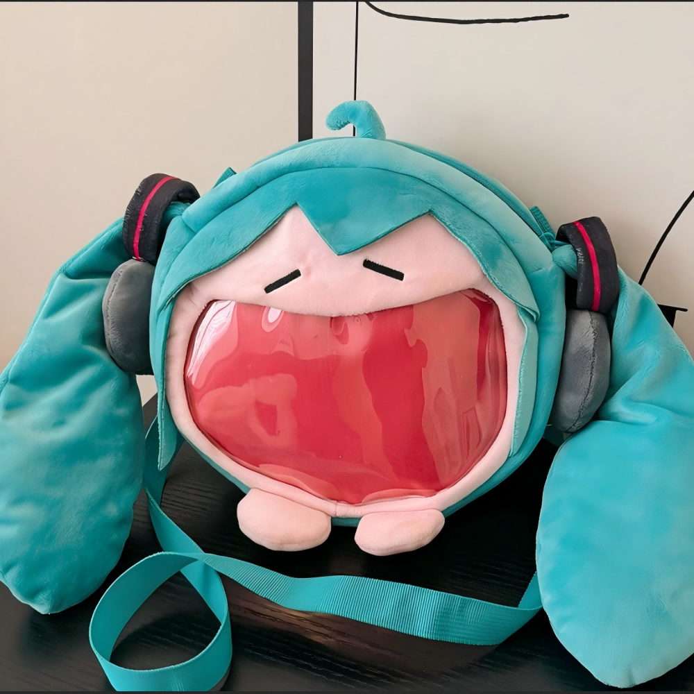 *@初音ミクの甘くてかわいいクリエイティブなアニメ画像が刺繍されたファッショナブルな柔らかいぬいぐるみショルダーバックパック女の子のおもちゃのギフト