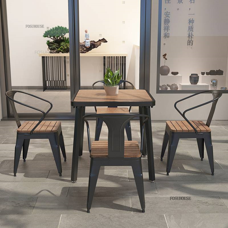 Outdoor Garden Furniture Sets Balcony Waterproof Sunscreen Furniture Outdoor Plastic Wood Terrace Patio Leisure Table and Chairs