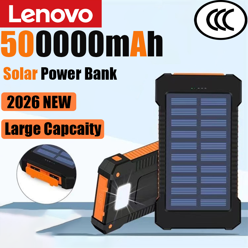 Lenovo 500000mAh 太陽光発電銀行大容量超高速充電屋外ポータブル外部バッテリー iPhone Huawei 社サムスン用