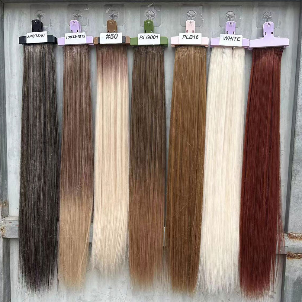 合成骨毛バンドル 24-30 "ストレートピンクブロンド 27/613 オレンジソフトヘアウィービング高温繊維ヘアエクステンション