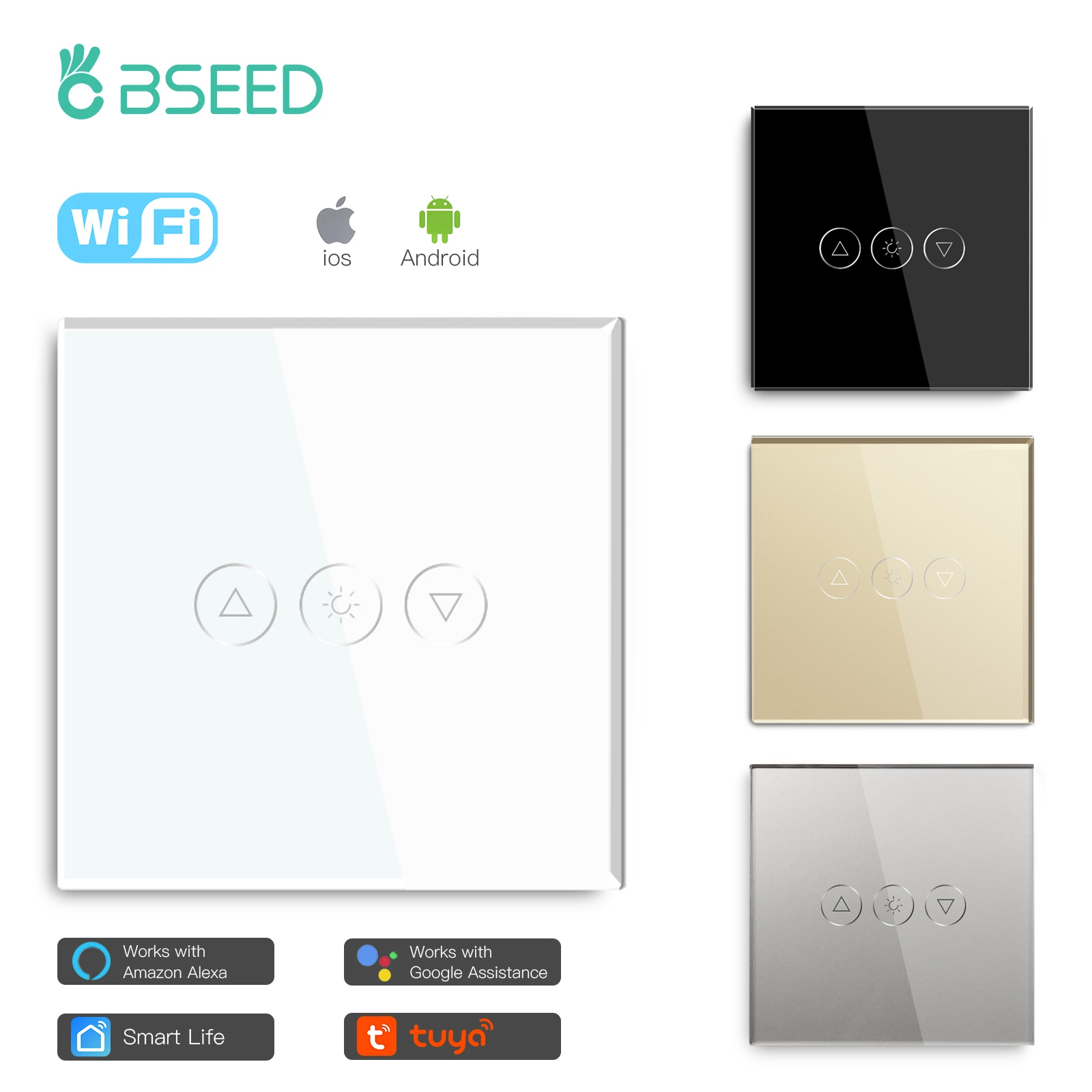 BSEED EU タッチ Wifi ライト調光器 1 ギャングスマートワイヤレス Wifi 調光器白黒黄金色スマートホーム