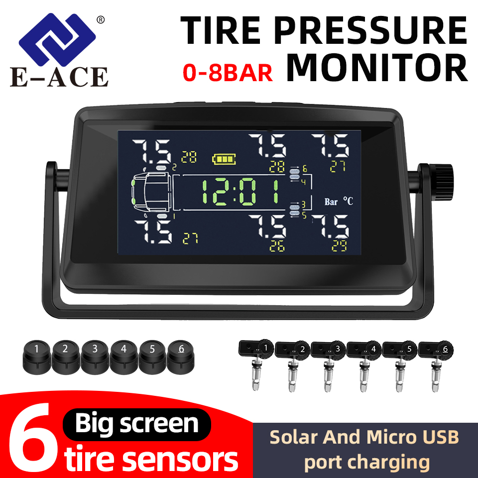 Tpms トラックタイヤ空気圧監視システム 6 Tpms センサー 0 〜 8Bar タイヤ空気圧表示デジタル時計安全警報ソーラー充電