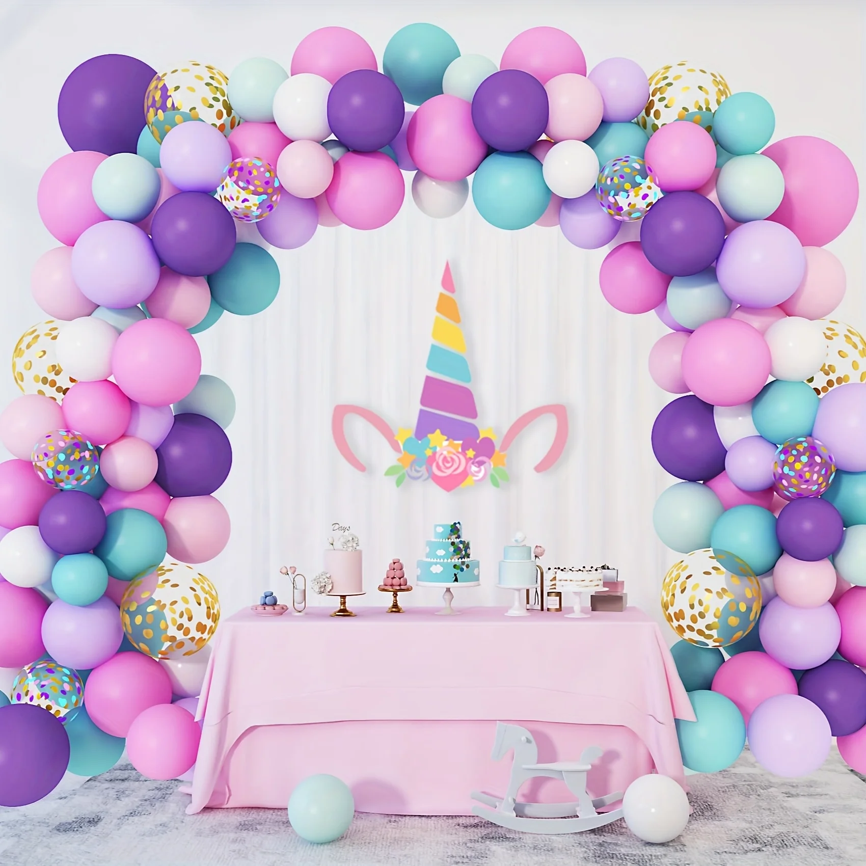 134 個ユニコーンバルーンアーチガーランドキット女の子の誕生日パーティーの装飾花グリーンティールピンクバルーンセット結婚式のシャワー