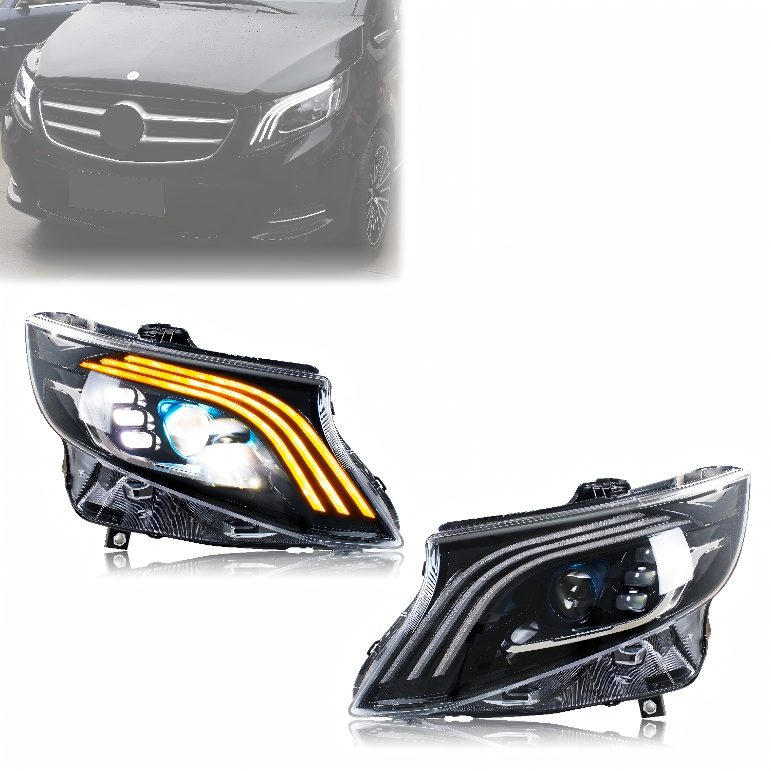 LED ヘッドライト メルセデスベンツ メトリス 2016-2023 シーケンシャル ターンシグナル DRL プロジェクター フロント ランプ アセンブリ [V クラスには適合しません]