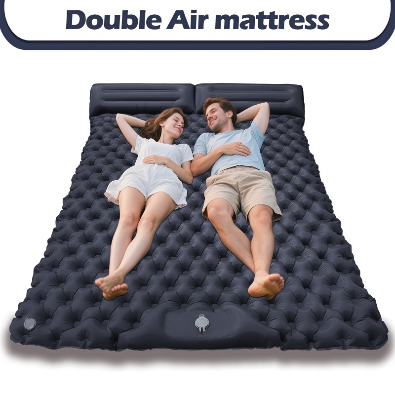 2人用フットペダルインフレータブルベッド、拡張キャンプスリーピングマット屋外TPUインフレータブルマットレス軽量ホームナップマット200cm