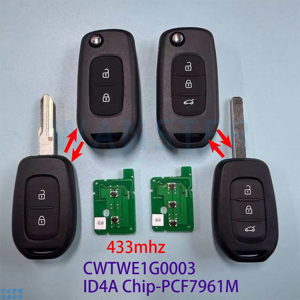 CWTWE1G0003 433mhz ID4A チップ PCF7961M 車のキーフォブリモートルノーダスター/サンデロ//ダチア/ローガン/ロッジ/ドッカー/トラフィック/クリオ 4