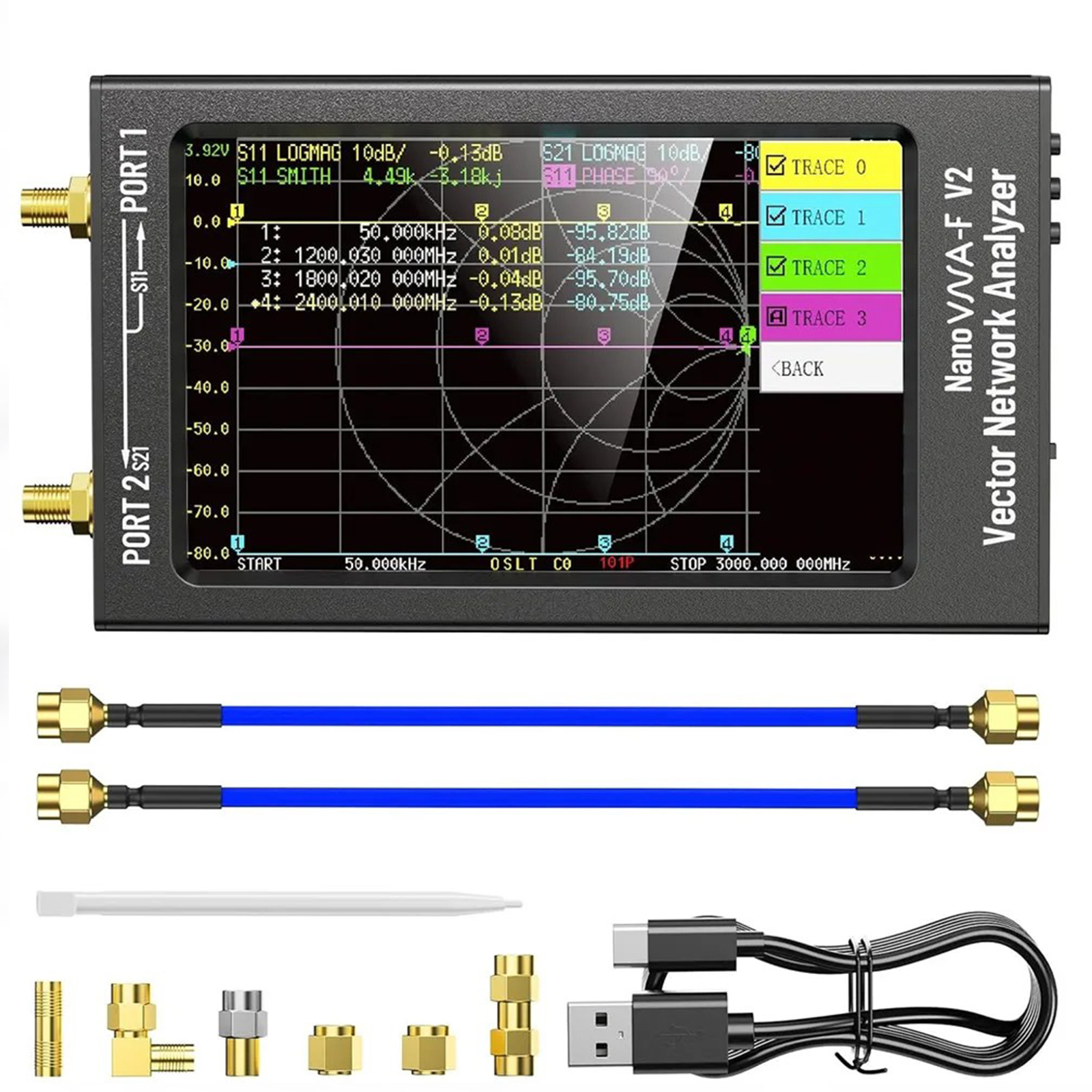 新しいアップグレードされた NanoVNA-F V2 ベクトル ネットワーク アナライザ 4.3 インチ 50kHz-3GHz HF VHF UHF VNA SWR アンテナ アナライザ Nano VNA ネットワーク テスター