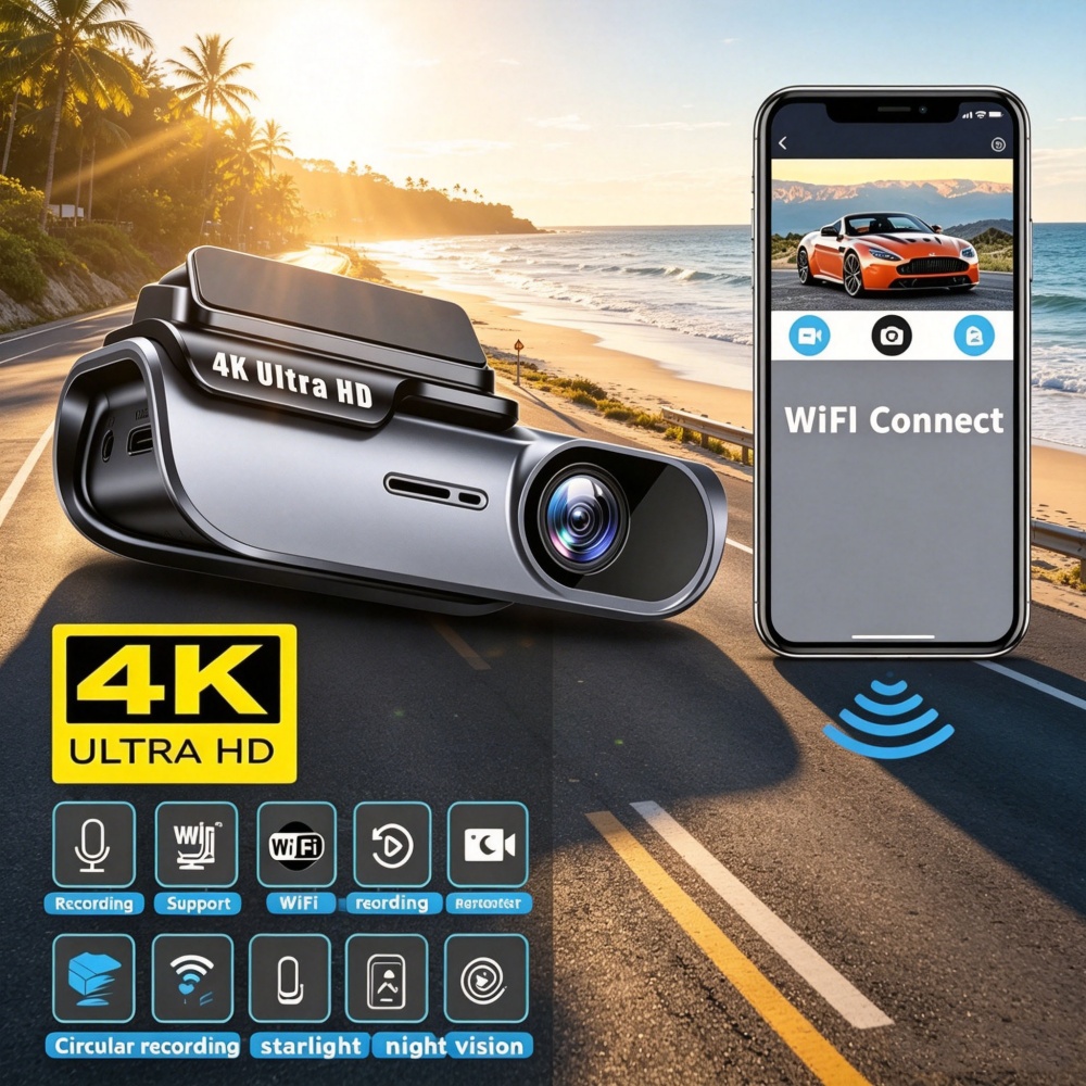 香港 UHD 4K WIFI ダッシュカム ナイトビジョン ビデオレコーダー 車録画 車 DVR カメラ ダッシュカム 自動サポート Gセンサー