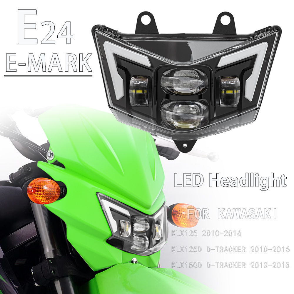 E24 LED ヘッドライトヘッドランプカワサキ KLX125 D-トラッカー KLX150 KLX 125 150 2010-2016 オートバイライトランプ W/DRL 23007-0146