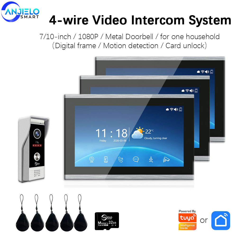 ANZIELO 1080P Wifi ビデオドアベルインターホン Tuya スマートホームドアホン RFID アクセス制御システム ヴィラアパート 3 部屋用