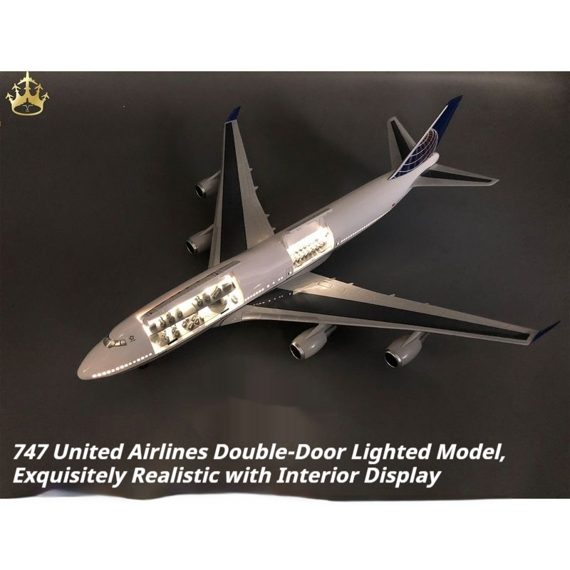 747 ユナイテッド航空双発航空​​航空機モデル 47 センチメートル LED ライトとホイール静的シミュレーション Rc カーオーナメント