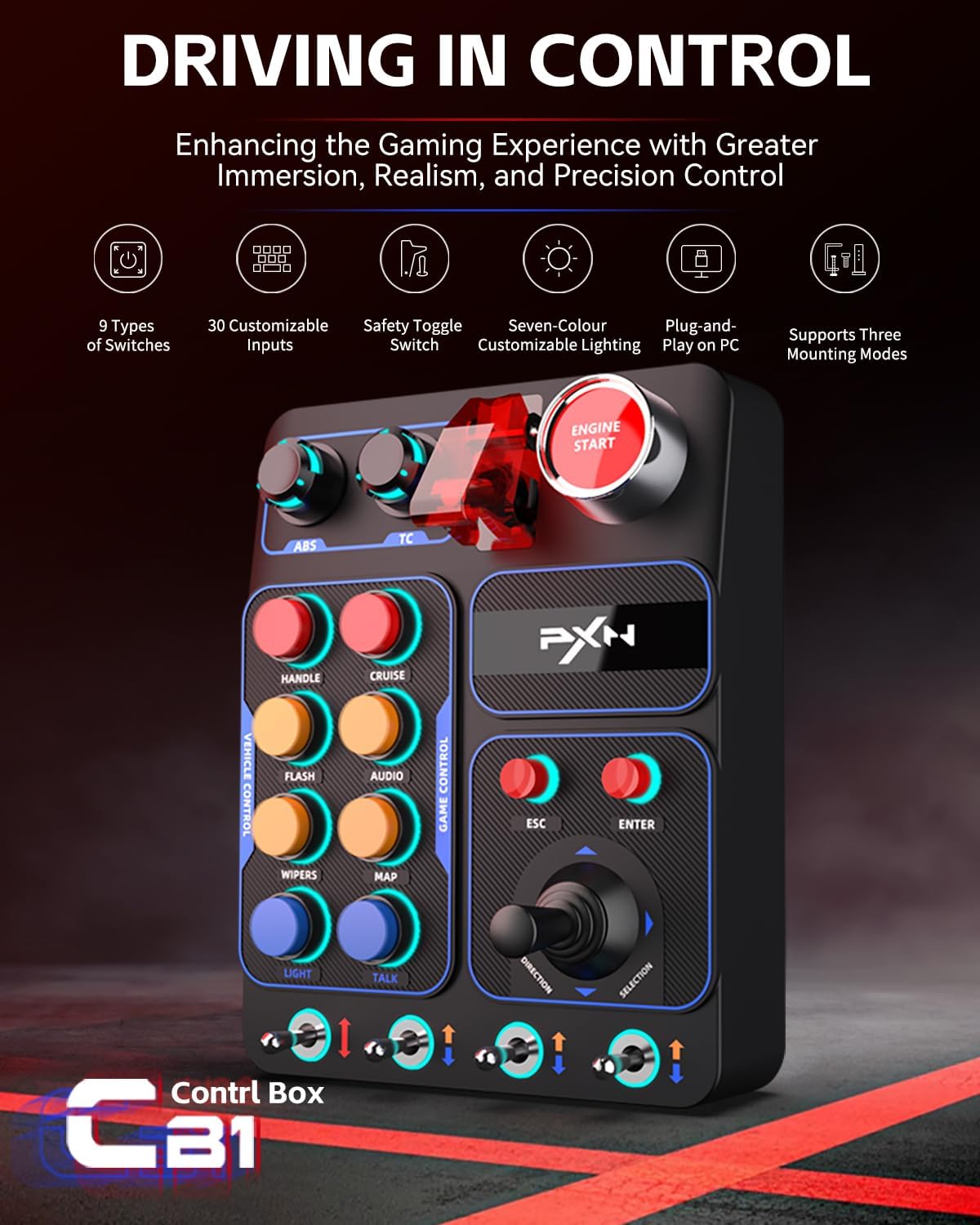 PXN CB1 シミュレータレース中央コントロールボックス多機能キーコントロールボックス RGB ユーロトラックシミュレータレーシングゲームカスタム PC