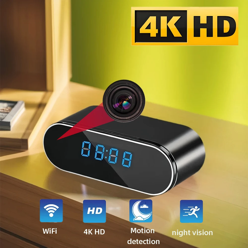 新しい 4K HD ミニ時計 WiFi カメラ、赤外線ナイトビジョン、モーション検出、リモート視聴、ホームワイヤレスカメラ付き
