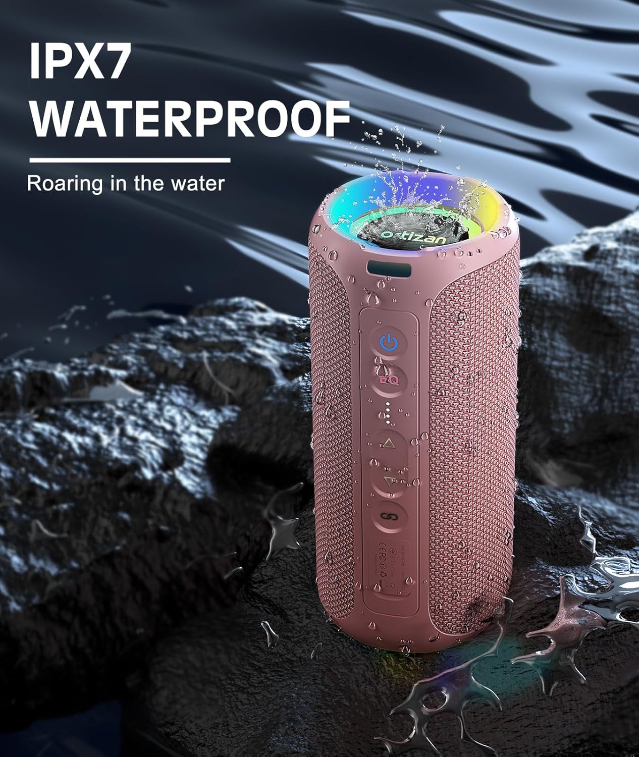 Ortizan X8 Pro、防水ポータブル Bluetooth スピーカー、RGB ライト、プレミアム音質