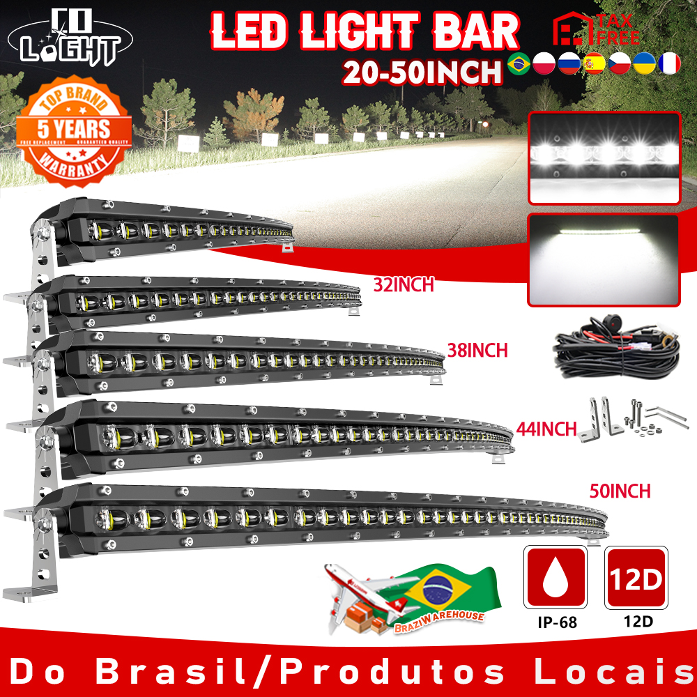 CO LIGHT 20「26」32「38」44「50」スリム湾曲 Led ワークライトスポットフラッドビーム 60000LM オフロード Led ライトバー 12V 24V ボート 4x4