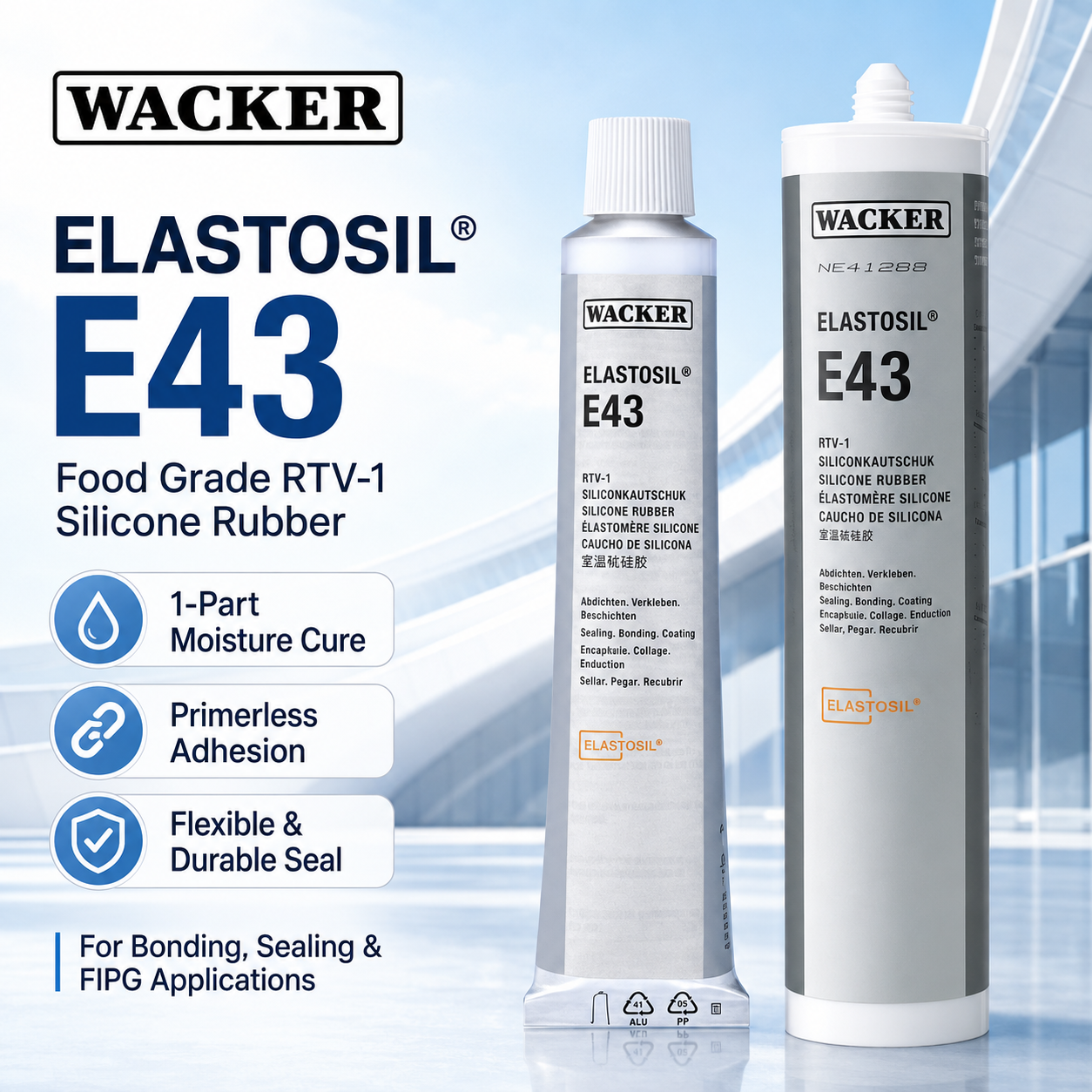 オリジナル WACKER ELASTOSIL E41 E43 透明 RTV-1 シリコーンゴム接着剤工業用接着剤