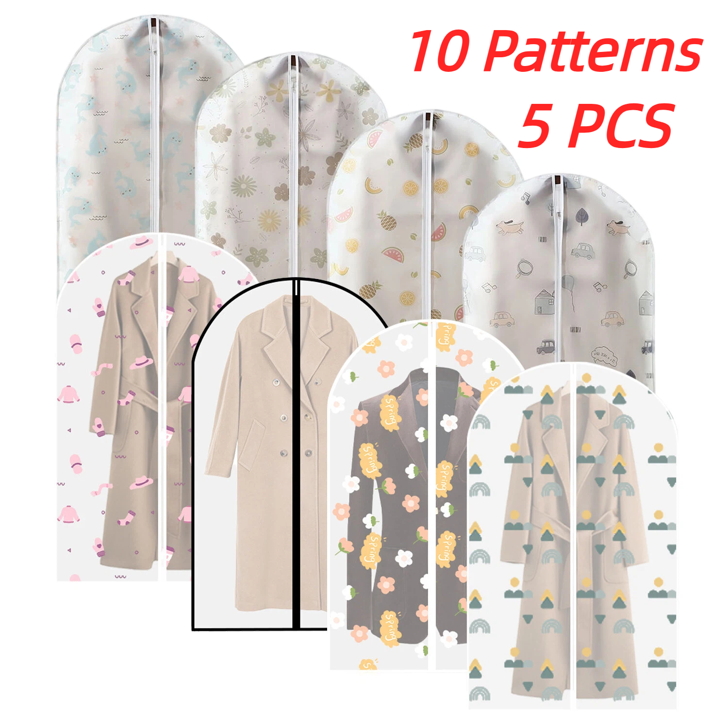 5 個防塵衣類カバー防水服ダストカバーコートスーツドレスプロテクターぶら下げ衣服バッグクローゼットオーガナイザー