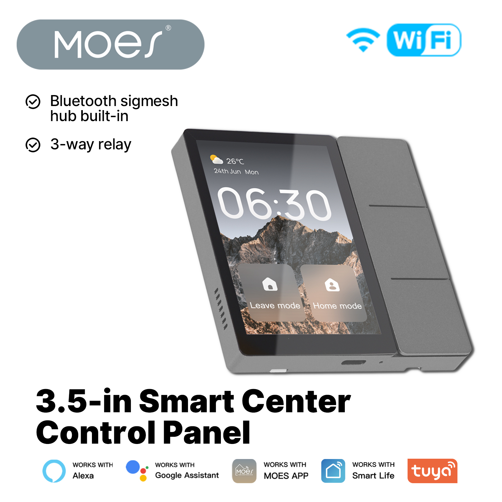 MOES Tuya WiFi 3.5 インチスマートセンターコントロールタッチパネル中央スクリーン Bluetooth Sigmesh ハブ内蔵 3 リレー物理ボタン