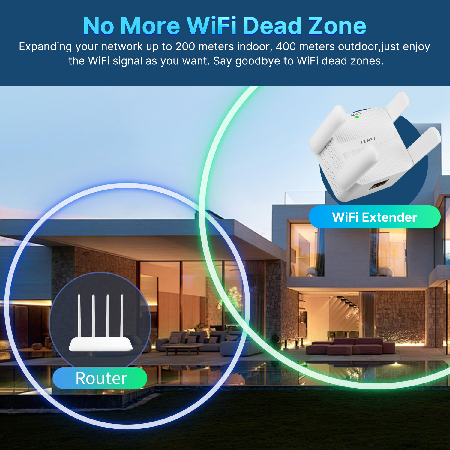 FENVI WiFi 6 AX1500 リピーター デュアル バンド 5G 2.4GHz 高速 WiFi 信号ブースター エクステンダー ワイヤレス アンプ EU/US プラグ付き