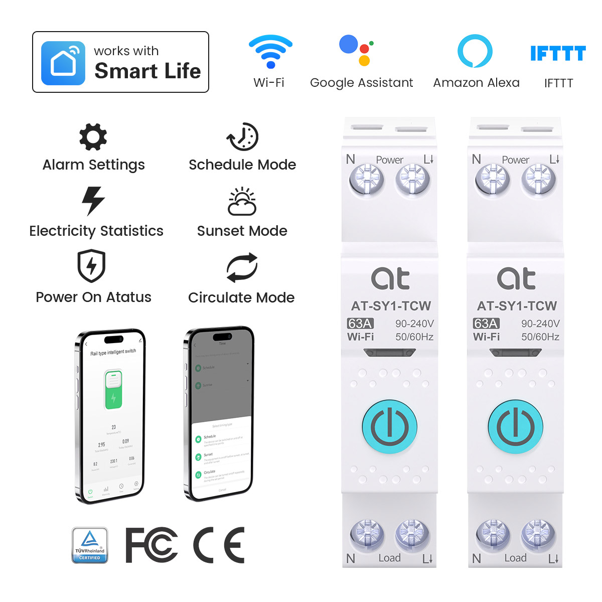 Tuya Wifi スマートサーキットブレーカーと計量ミニスイッチ 1P 63A Din レールリモコンスマートホームスマートライフアプリタイマーモジュール