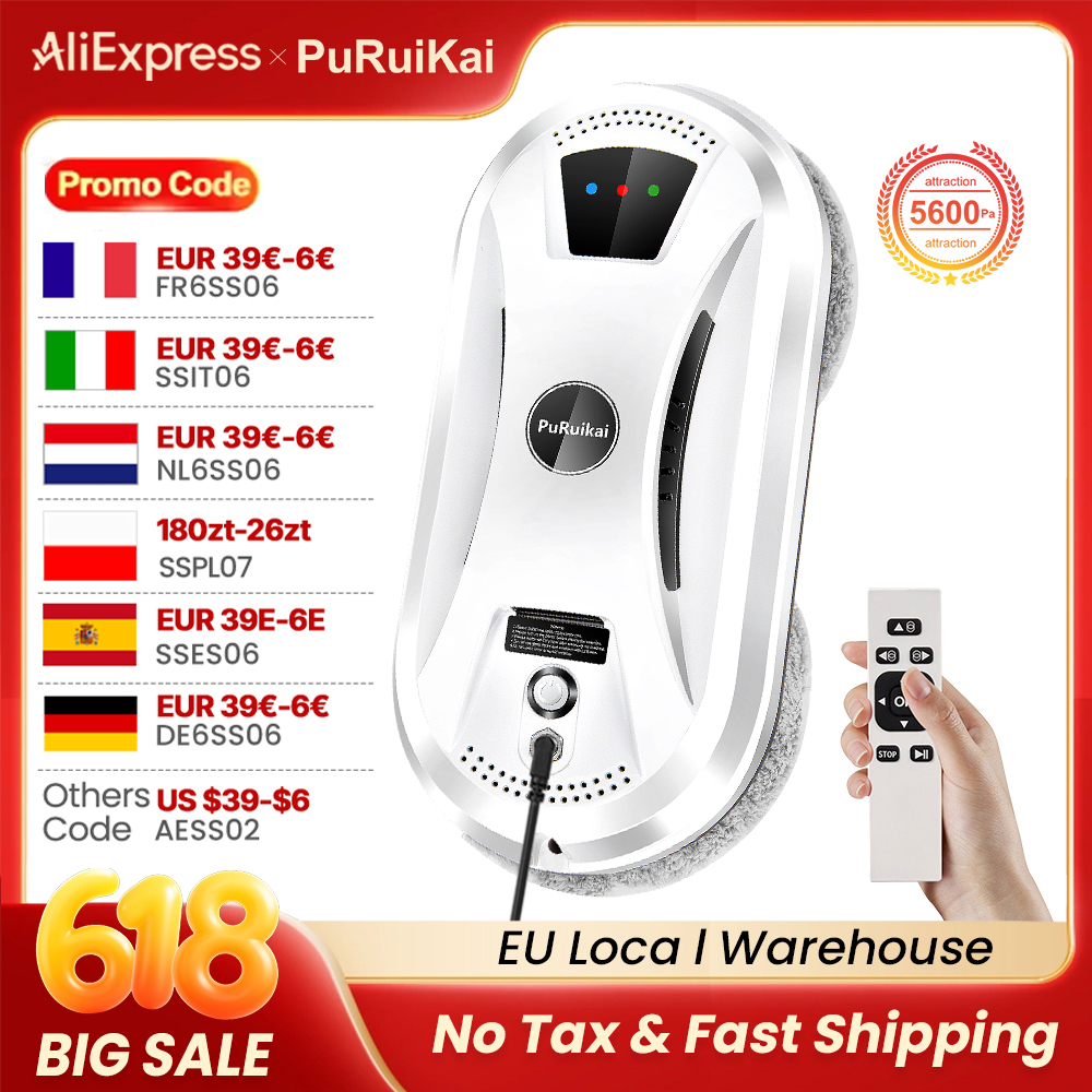 PuRuiKai AI 窓掃除ロボット スマート自動クリーナー 縞模様なし 窓/タイル/ガラスドア用 自動クリーニング 超静音