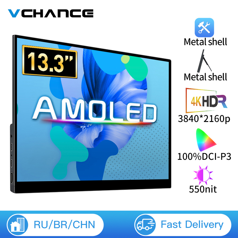 VCHANCE 13.3 インチ 4K OLED ポータブルモニター AMOLED 100% DCI-P3 USB-C セカンドゲーム画面ラップトップ Xbox スイッチ PS5/4 Macbook