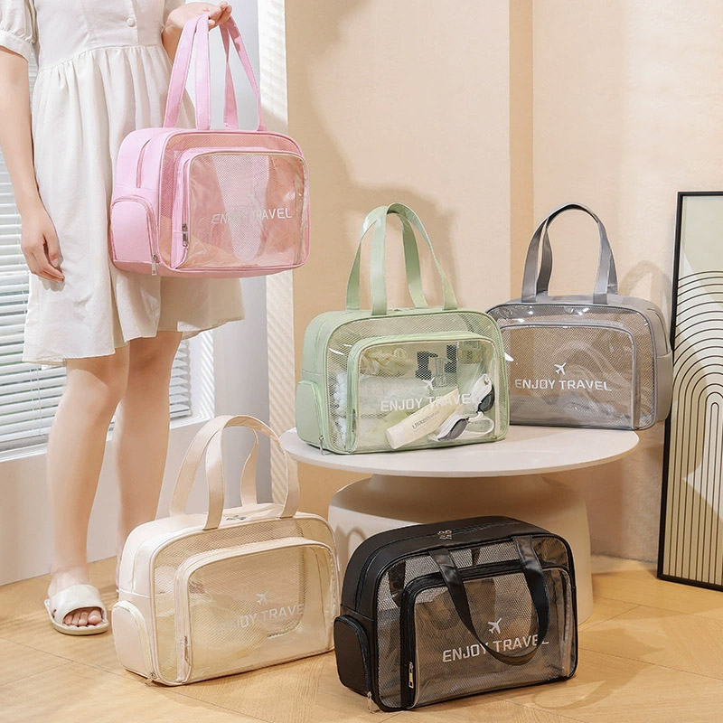 乾湿分離ポータブル透明 PVC 女性の防水旅行バッグ水泳収納袋 PU ポータブル化粧品袋