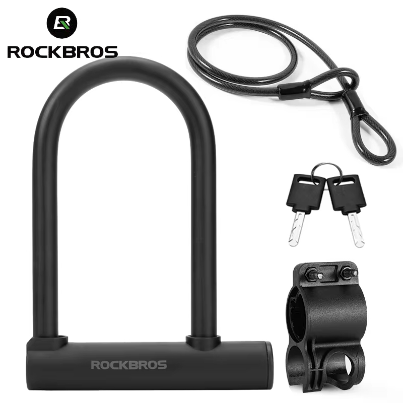 ROCKBROS 盗難防止バイク U ロックオプションケーブルコンボ亜鉛合金ボディシリコン防水シェルポータブル自転車アクセサリー