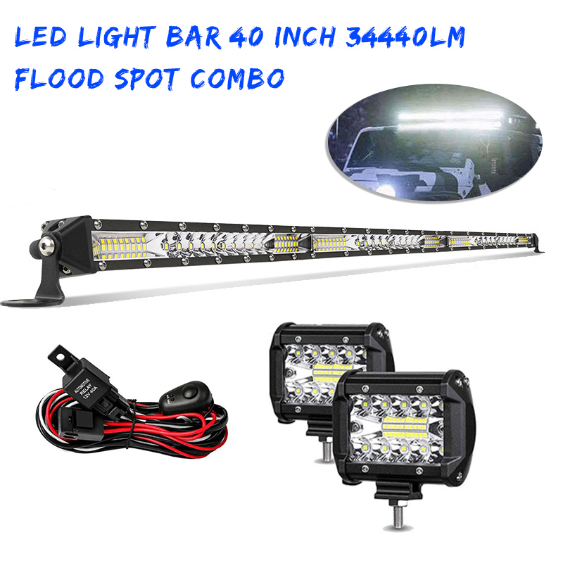 40 インチ LED ライトバー コンボ、4 インチ ライトバー 2 個