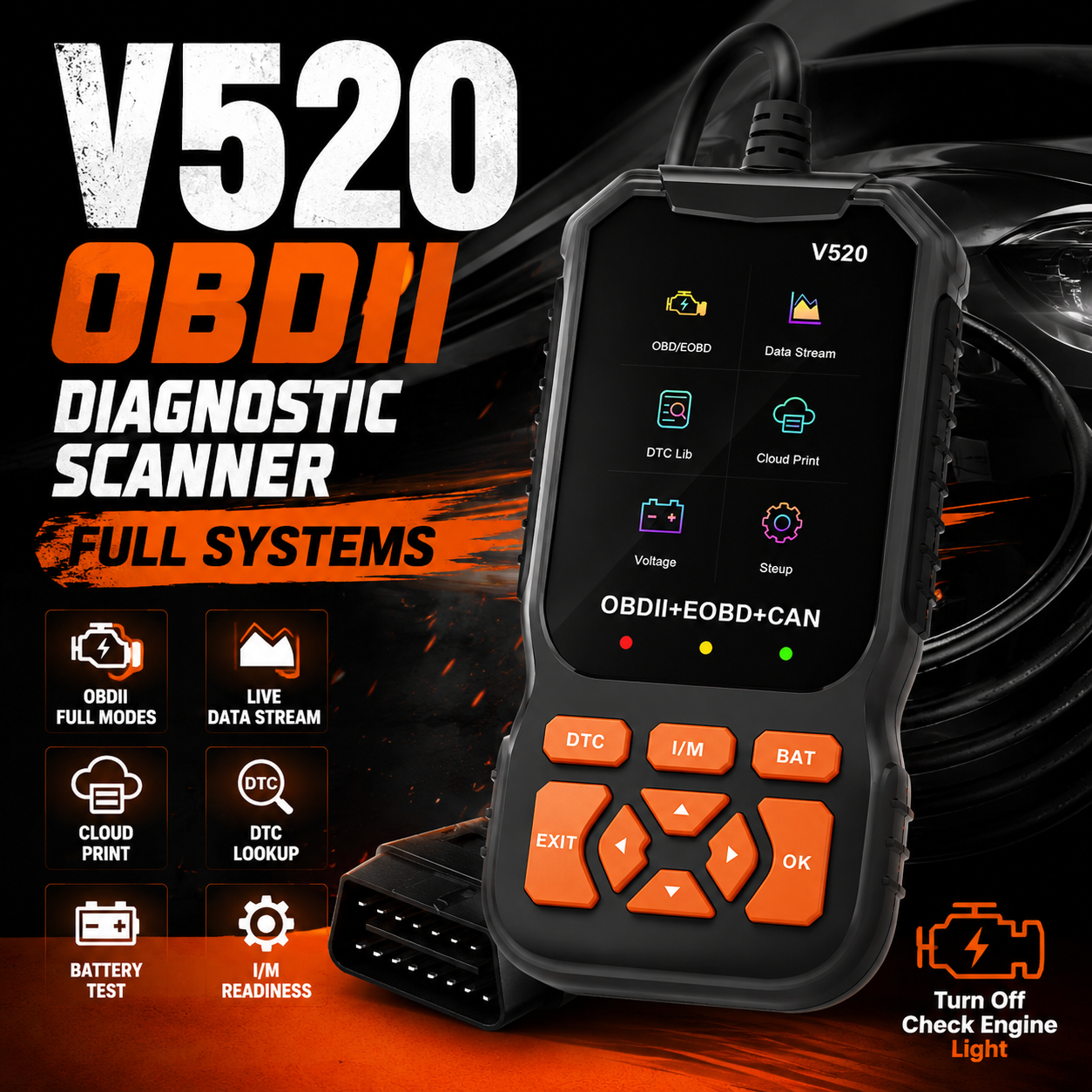 2026 V520 Obd2 車診断スキャナー自動車エンジンコードリーダーリアルタイムデータリセット 8 言語プロフェッショナル修復ツール