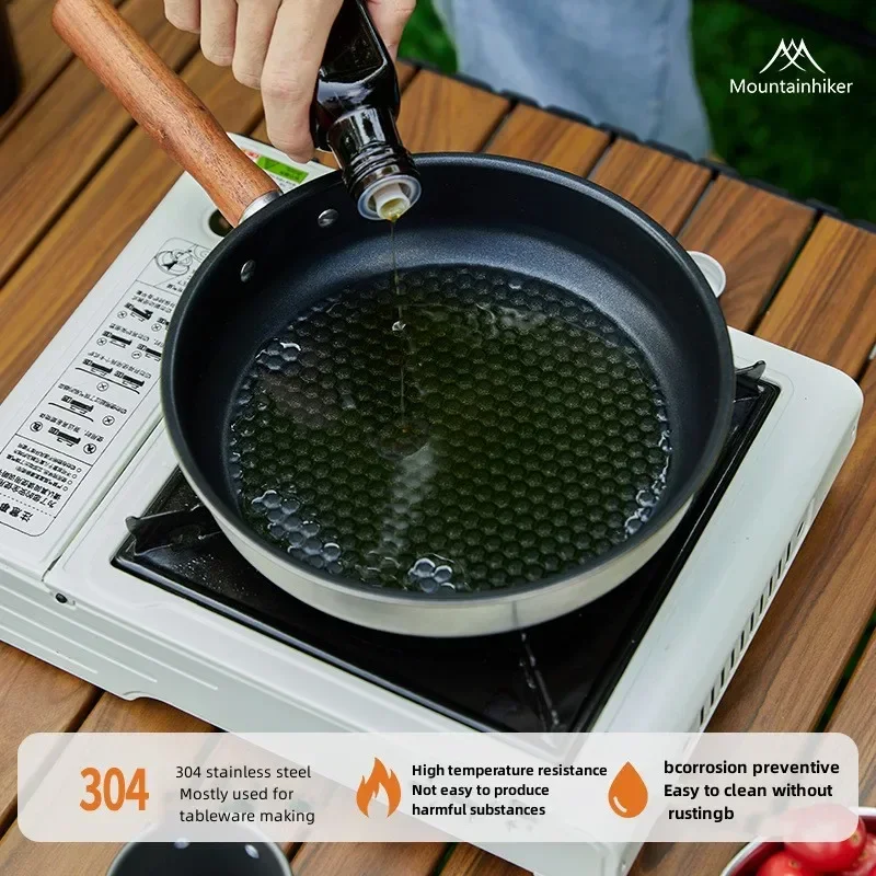 MOUNTAINHIKER アウトドアキャンプフライパンノンスティックフライパン朝食パンケーキポットステンレス鋼調理食品電磁調理器