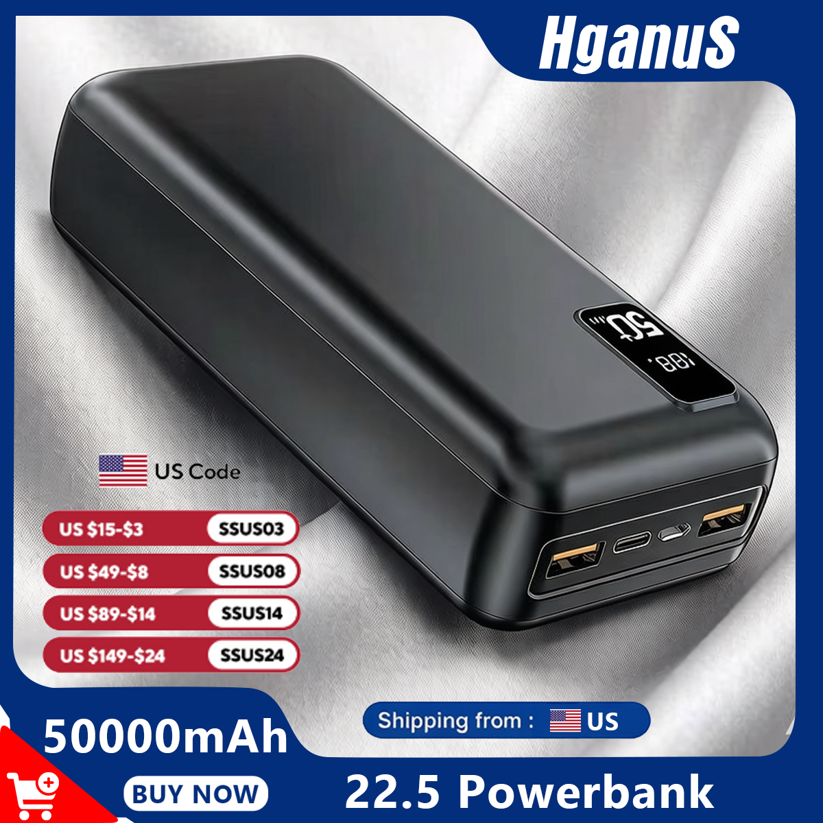 Hganus 50000mAh パワーバンク 22.5 ワット急速充電 Protable パワーバンク外部バッテリー高容量 IPh xiaomi サムスン屋外使用