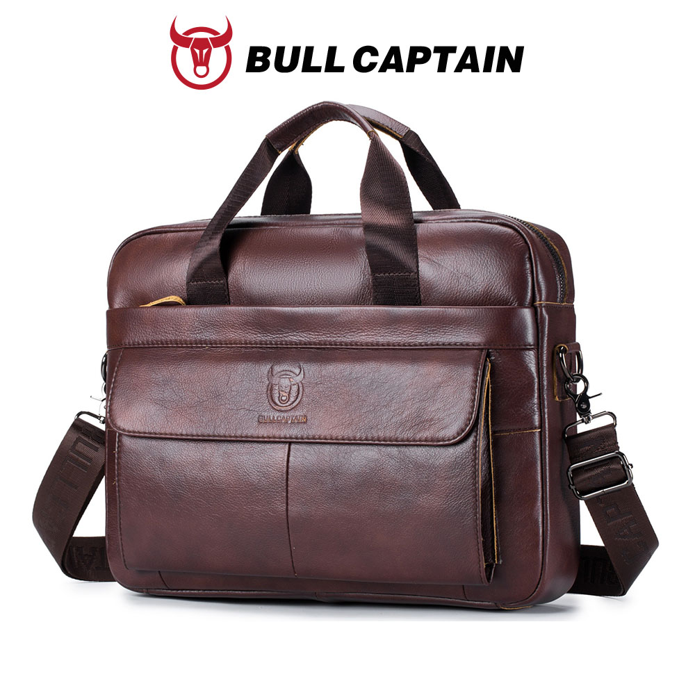 BULLCAPTAIN メンズバッグ本革メンズブリーフケースラップトップ 14 メッセンジャーメンズレザーバッグビジネスポートフォリオドキュメント A4