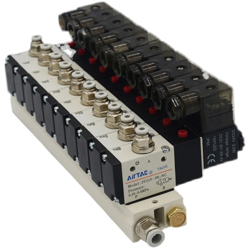 3V210-08 マニホールドステーション電磁弁 3 ​​ポート 2 ポジションマルチウェイコンビネーション DC12V 24V AC220V 継手電磁弁付き