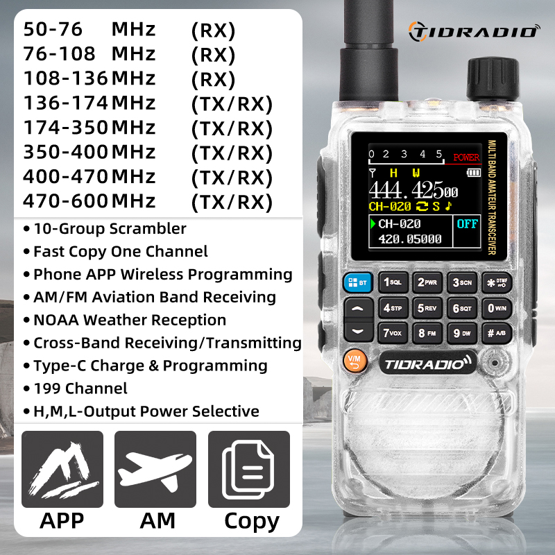 TIDRADIO H3 トランシーバー エアバンド長距離双方向無線電話アプリワイヤレスプログラミングハム GMRS タイプ C プログラミング