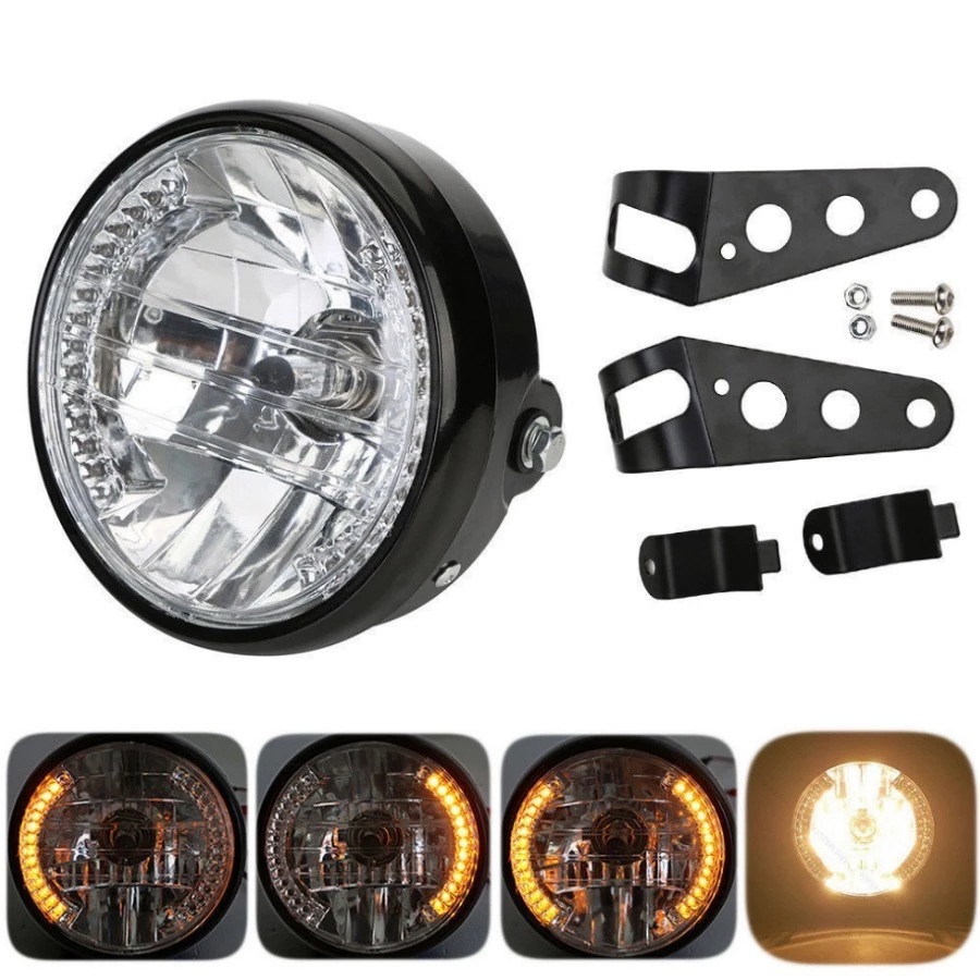 ユニバーサル 7 インチオートバイヘッドライト H4 35 ワット LED ヘッドランプ 9 ワイヤーターンシグナルライト 12V H4 ヘッドランプハーレーバイク Curisers