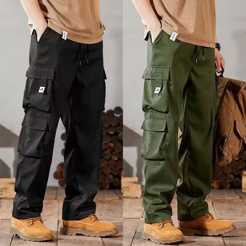男性用作業服パンツ ストレートレッグ カジュアル 車修理ズボン マルチポケット 耐久性 通気性 快適 ミリタリーグリーン