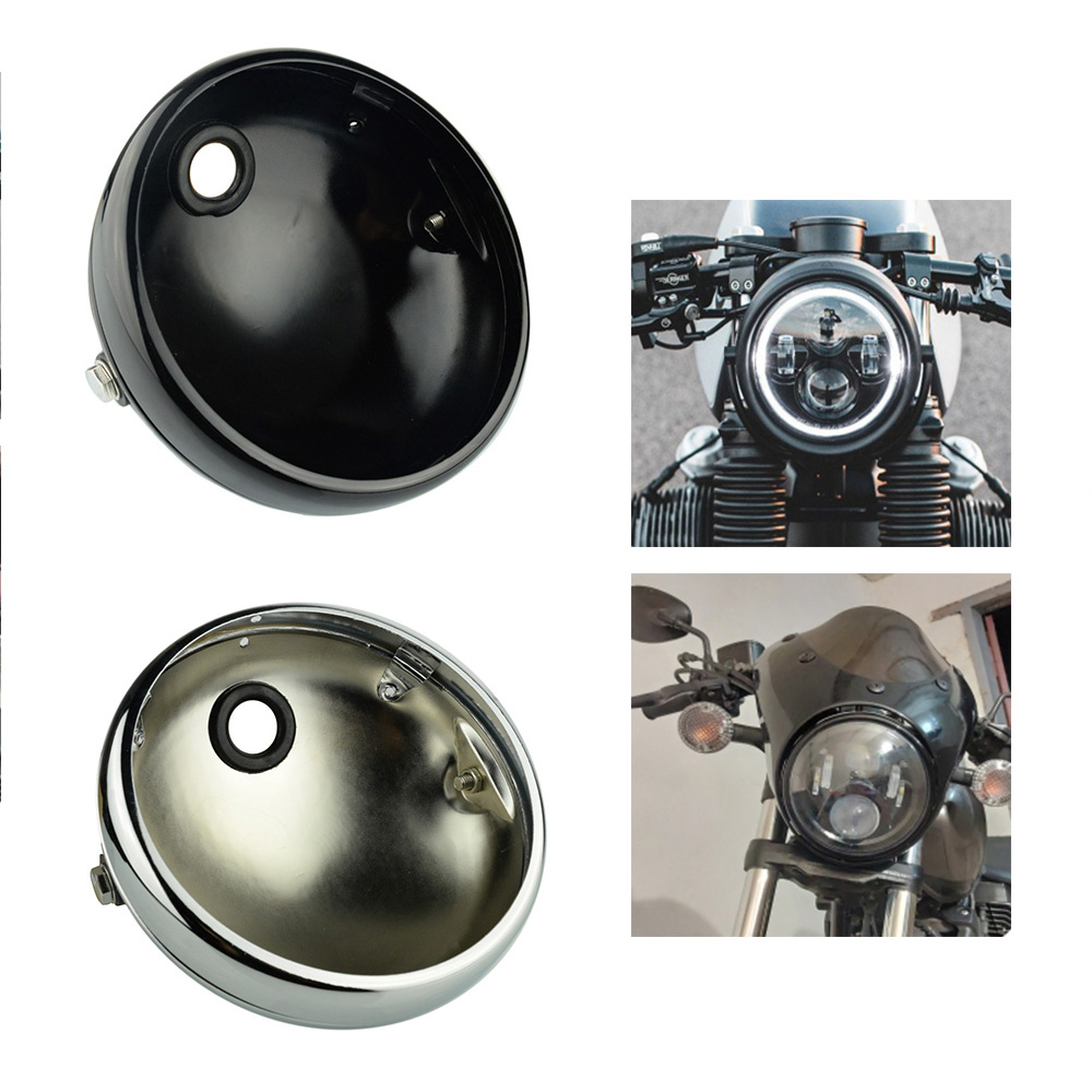 7 "オートバイ Led ヘッドライトシェルランプ 7 インチ LED ライトハウジングバケットトリムリングハーレーチョッパーカフェレーサーボッベ
