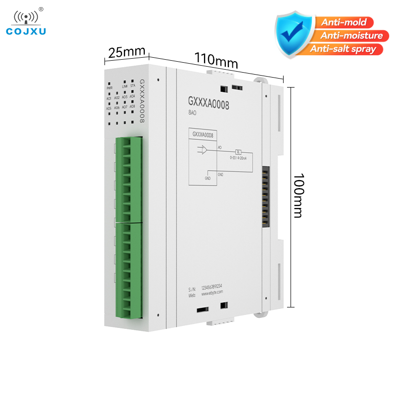 8AO RJ45 RS485 アナログスイッチ取得分散リモート IO 拡張モジュール COJXU GXXXA0008 Modbus DC9-36V 高速拡張