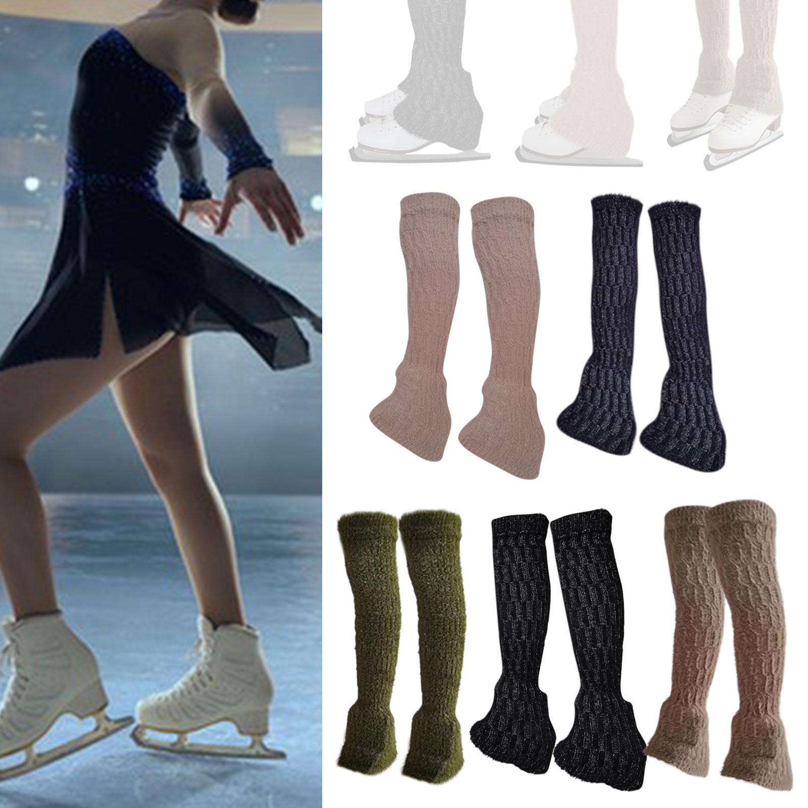 2 Pieces Figure Skating Leg Warmers Leg Cover Warm Sleeves Boot Socks for Yoga Fitness Workouts, Ice Skate