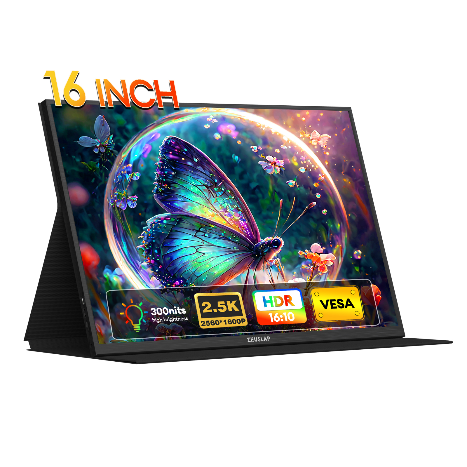 ZEUSLAP 16 インチ QHD 2560*1600P 100%sRGB 300Nits IPS ポータブルモニター電話、任天堂スイッチ、PC、ラップトップセカンドスクリーン、デザイナー
