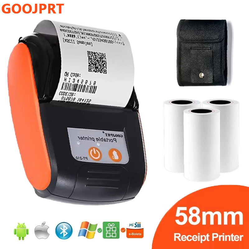 GOOJPRT PT-210 58 ミリメートルミニポータブルプリンタモバイルワイヤレス Bluetooth モバイルチケット請求書 POS プリンタハンドヘルドバーコード電話と PC