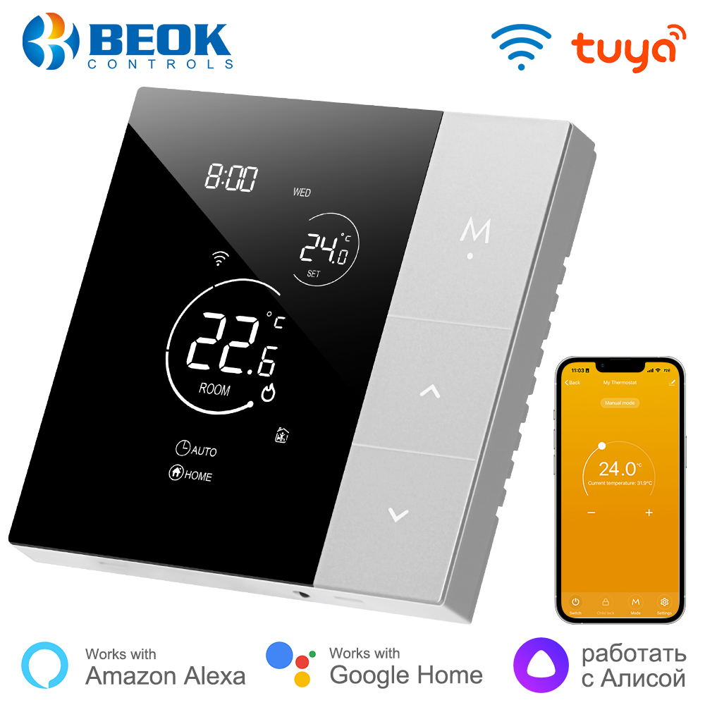 BEOK 220V スマート WIFI 暖房サーモスタット 水/電気床暖房用 暖かい床 スマートホームコントロール Google Alexa と連携